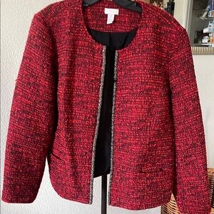 Chico's Red Textured Blazer Open Front